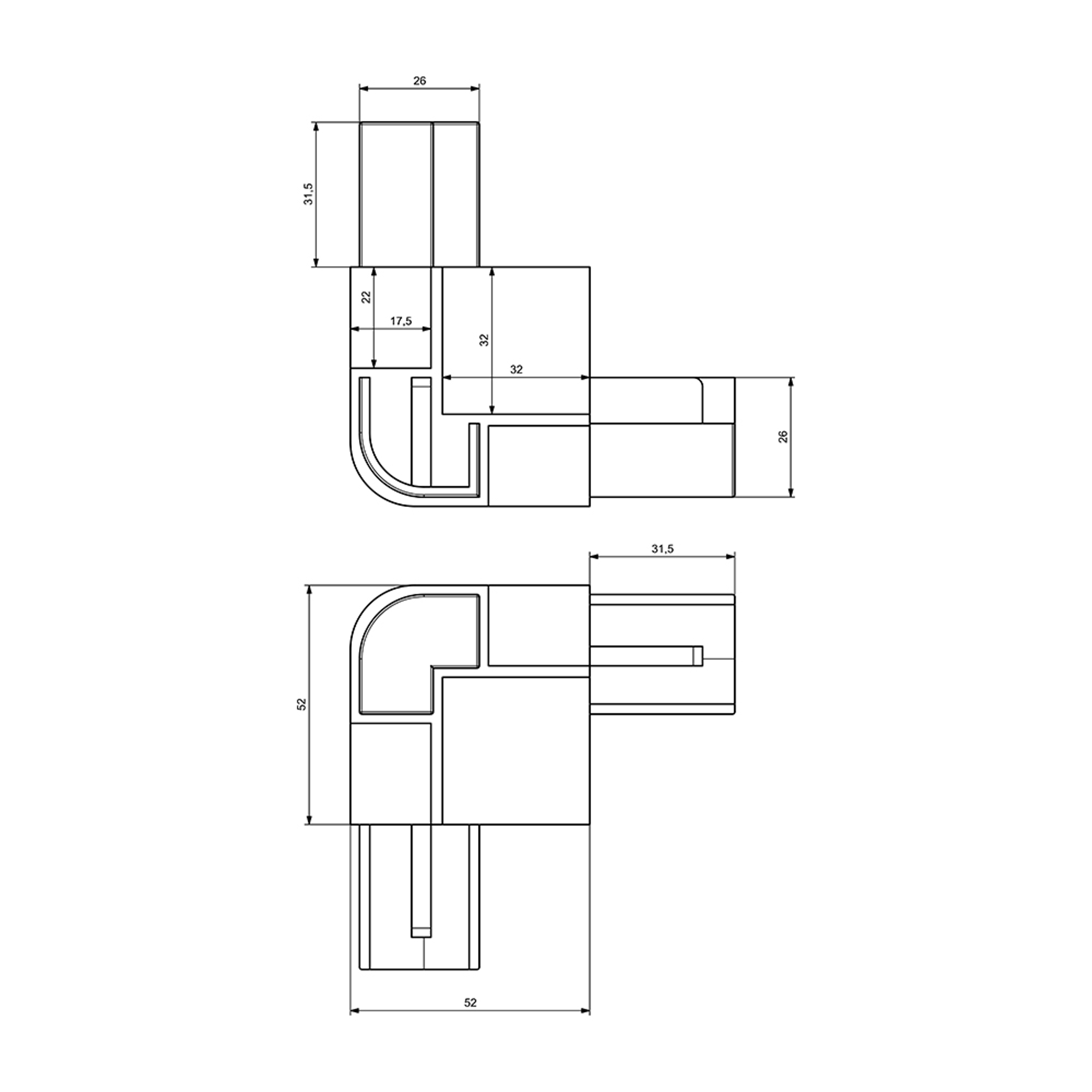 A0001 - 30-17 mm Radius Açılı Alüminyum Köşe A0001 - 30-17 mm Radius Açılı Alüminyum Köşe