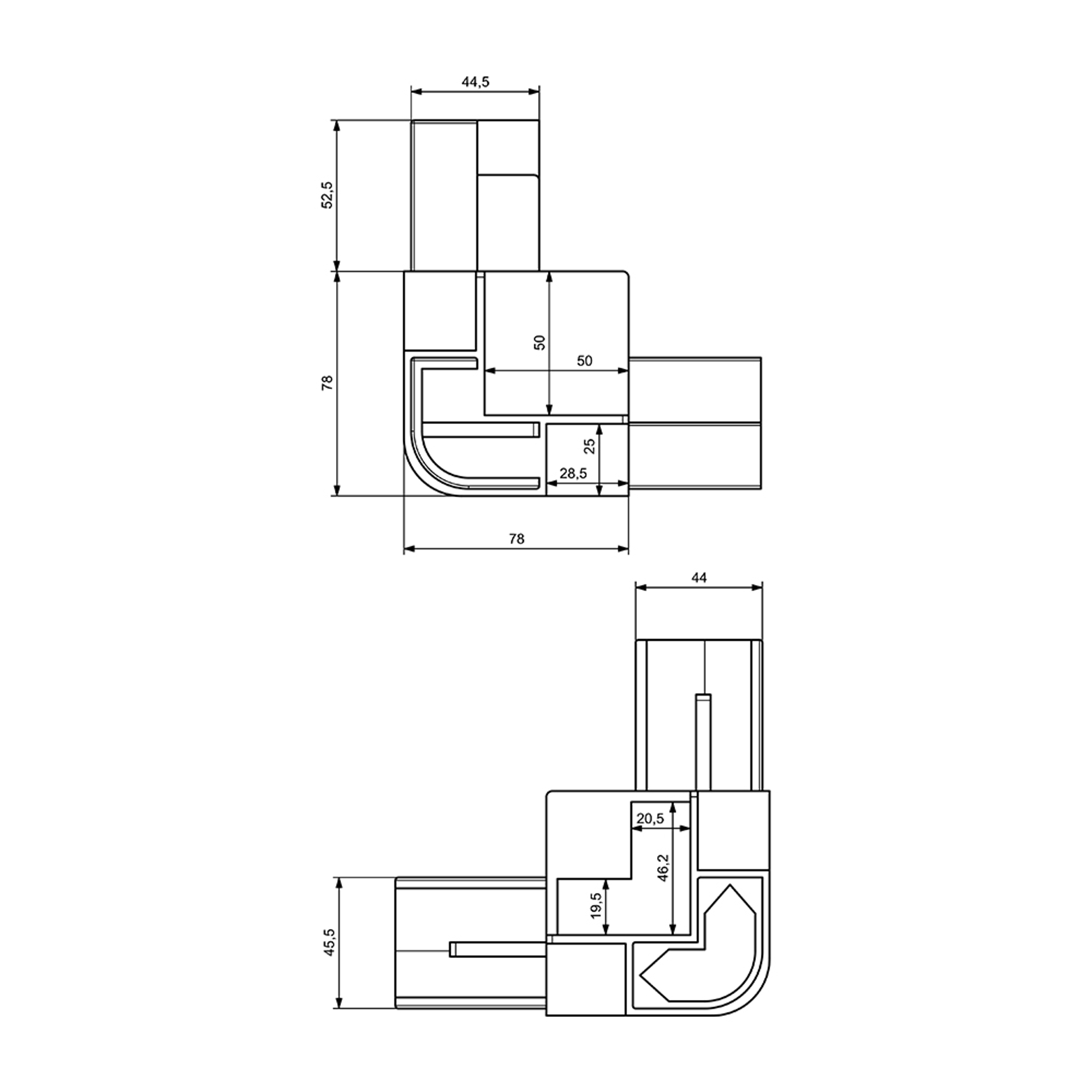 A0003 - 50-25 mm Radius Açılı Alüminyum Köşe A0003 - 50-25 mm Radius Açılı Alüminyum Köşe