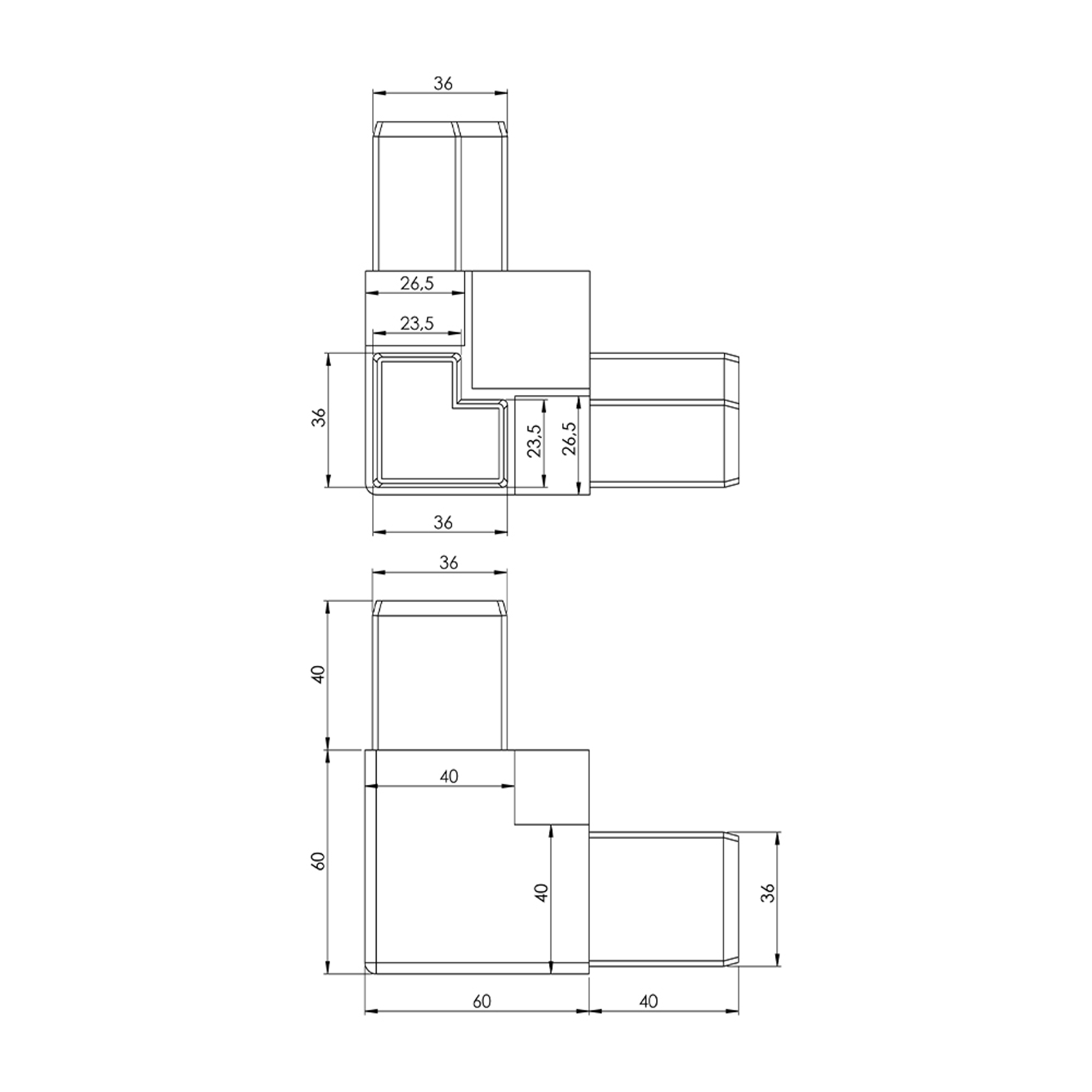 A0017 - A02.A01 - 40-25 mm Alüminyum Köşe A0017 - A02.A01 - 40-25 mm Alüminyum Köşe