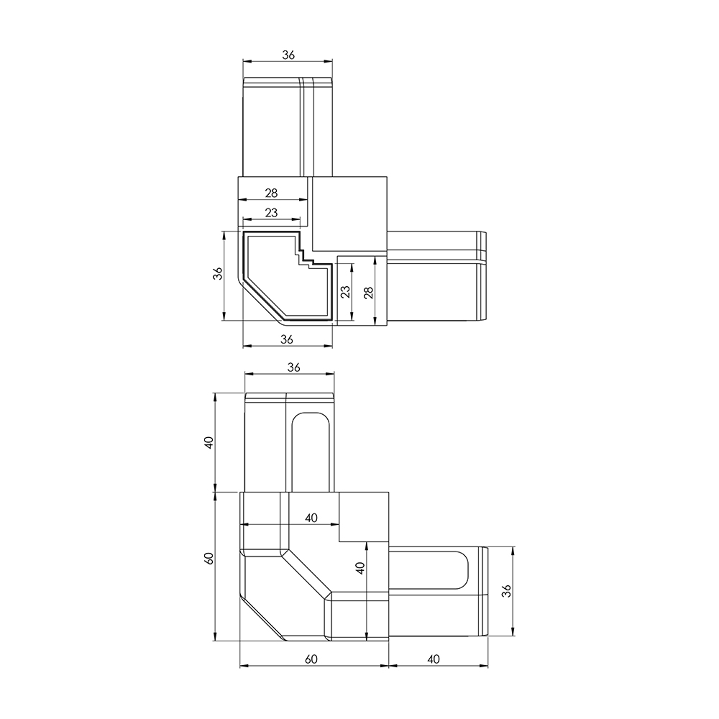 A0013 - A02.A03 - 40-25 mm Radius Açılı Alüminyum Köşe A0013 - A02.A03 - 40-25 mm Radius Açılı Alüminyum Köşe