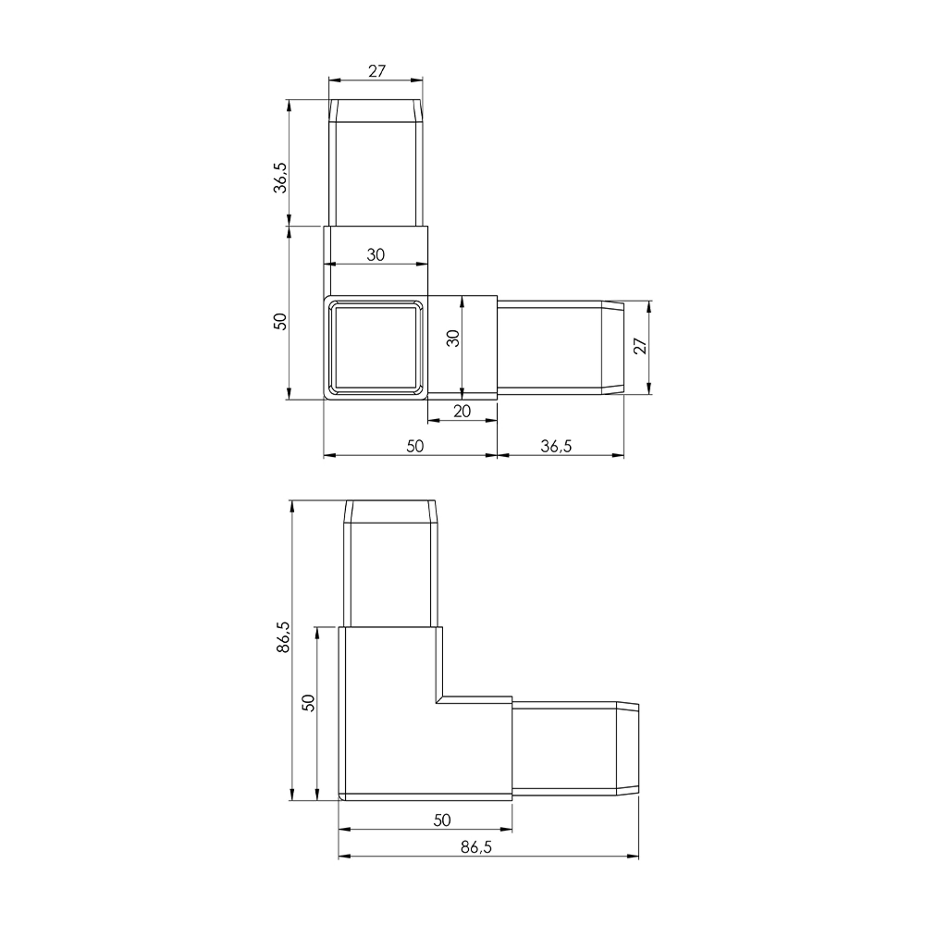 P0019 - A02.C03 - 30-30 mm Kutu Profil Köşesi P0019 - A02.C03 - 30-30 mm Kutu Profil Köşesi