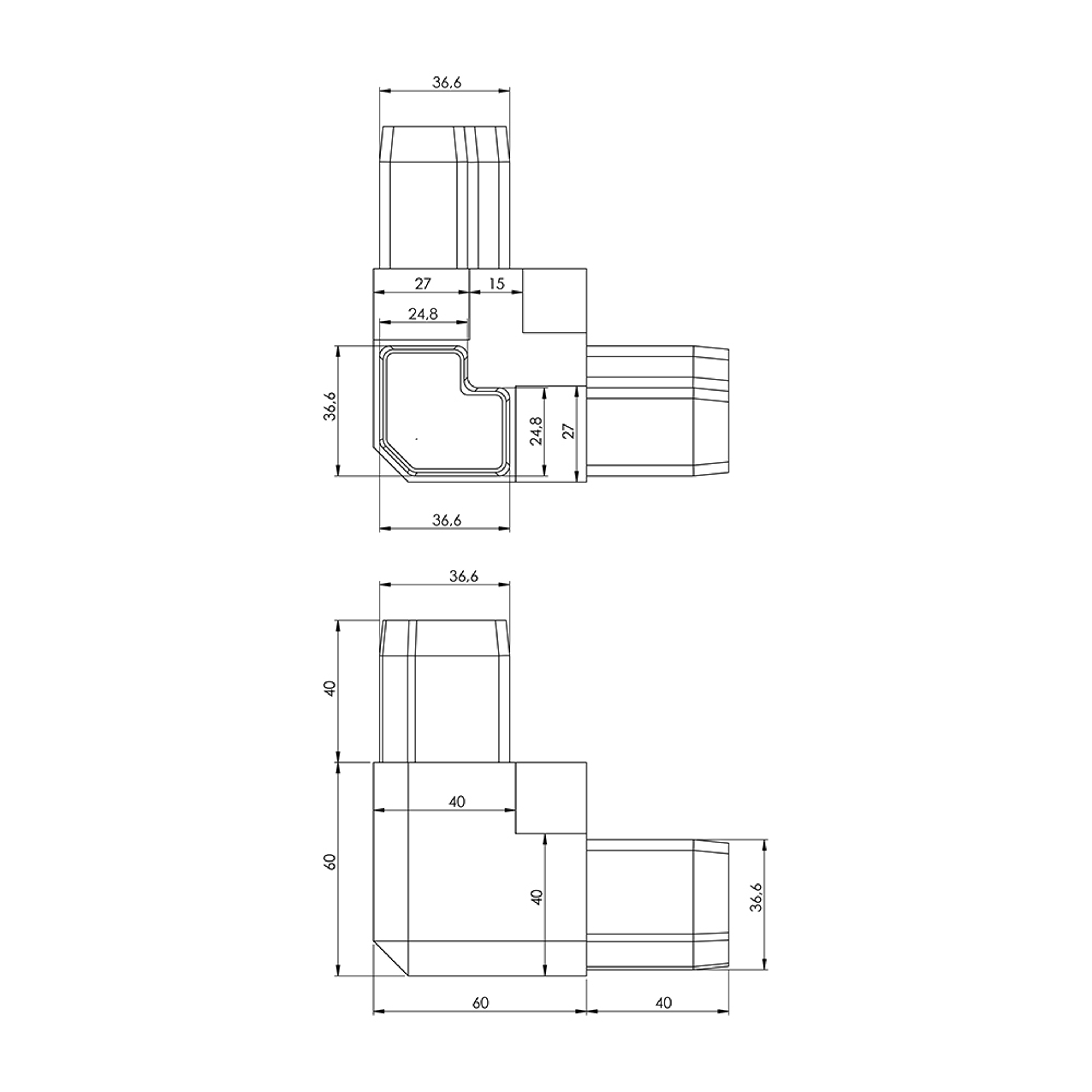 P0029 - A02.C13 - 40-25 mm Radius Açılı Plastik Köşe P0029 - A02.C13 - 40-25 mm Radius Açılı Plastik Köşe