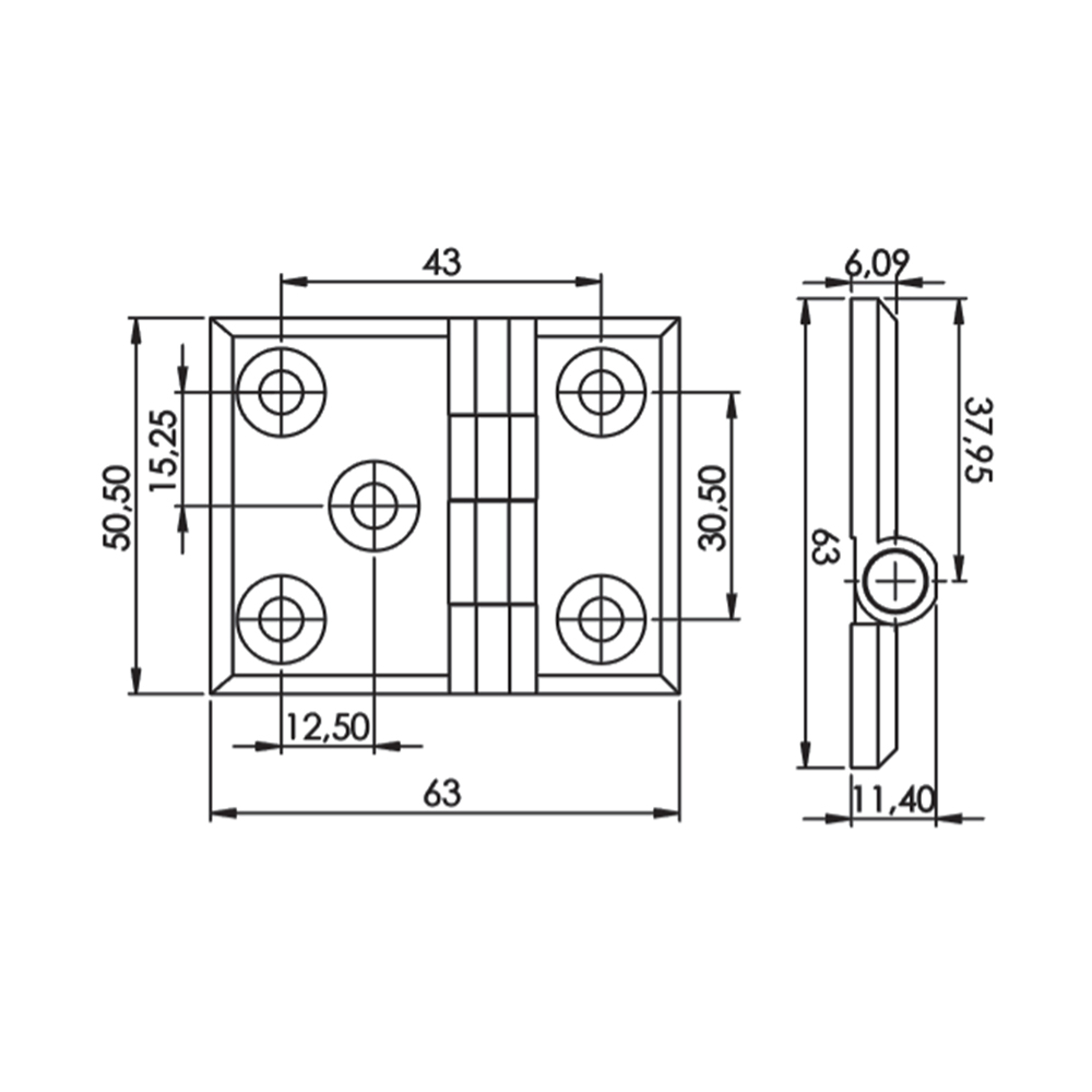 MZ0006 - 50-63 mm Zamak Hinge