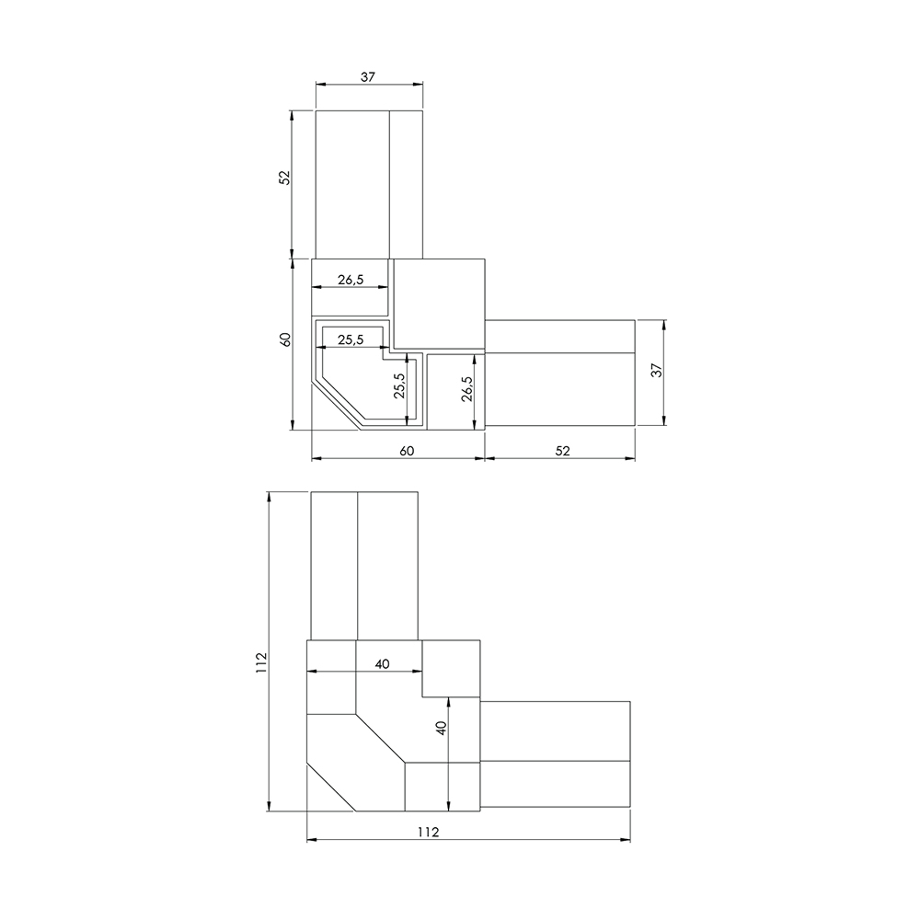 P0003 - 40-25 mm Radius Açılı Plastik Köşe P0003 - 40-25 mm Radius Açılı Plastik Köşe
