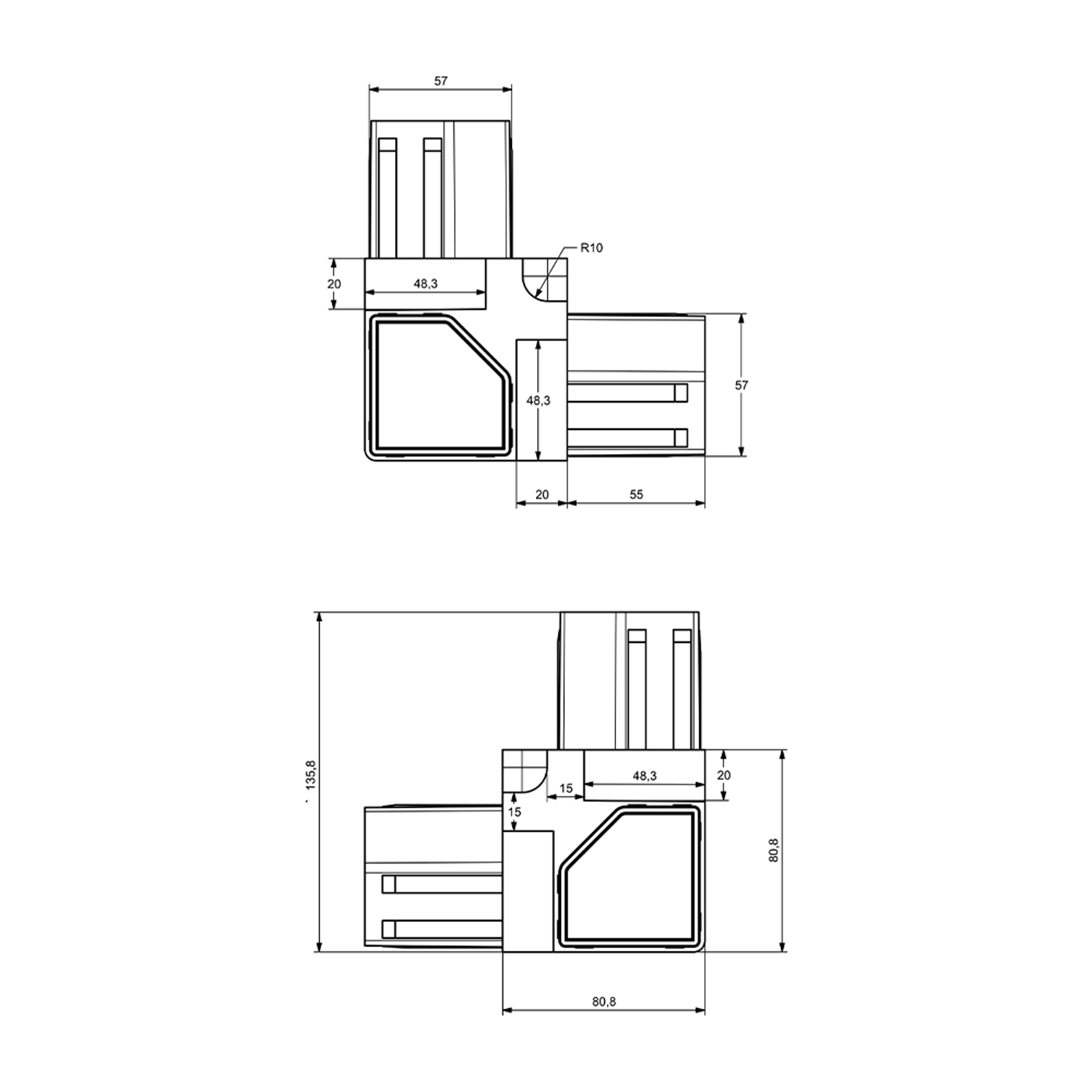 P0013 -60-45 mm Plastic Hygienic Corner P0013 -60-45 mm Plastic Hygienic Corner