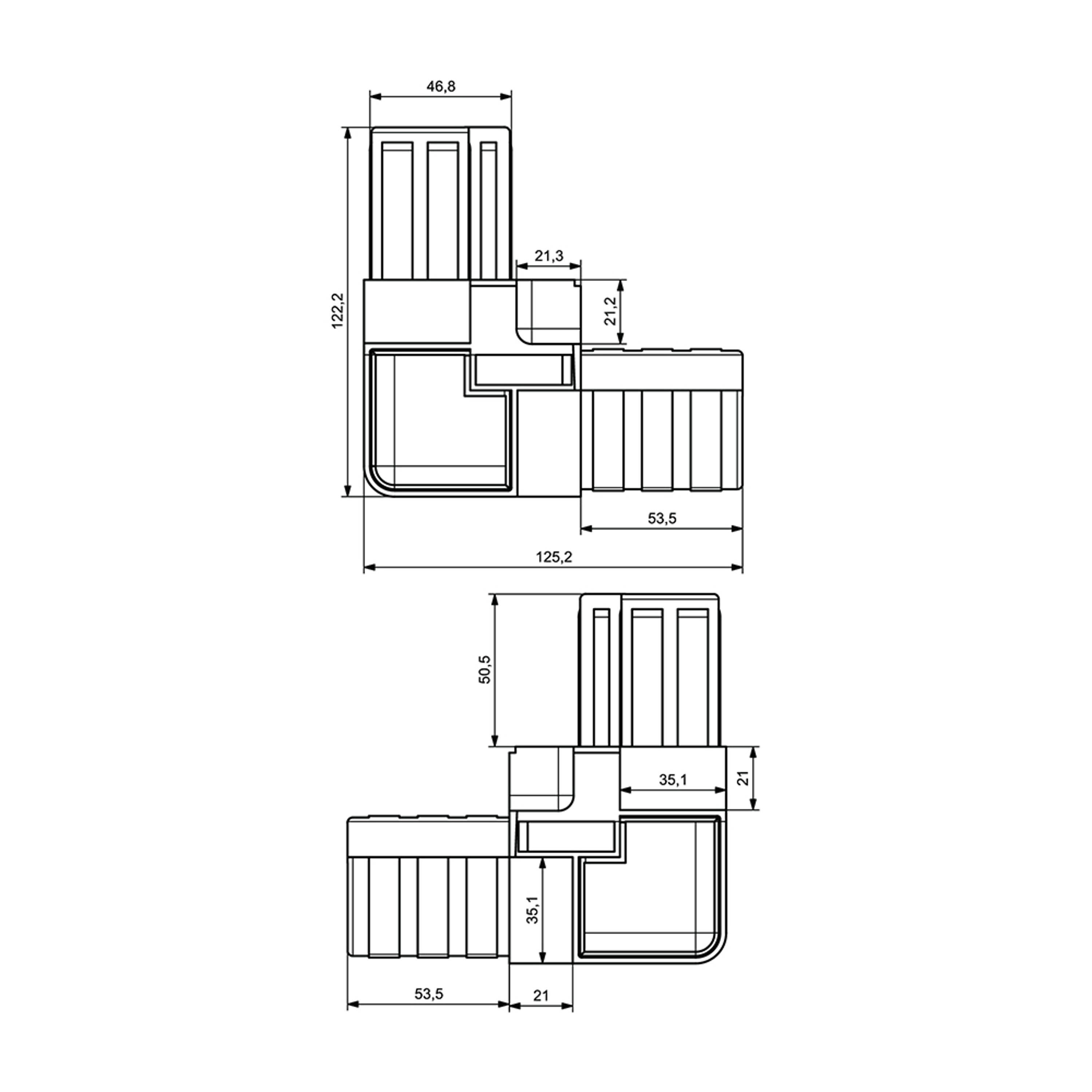 P0030-A02.C12 - 50 mm Hygienic Plastic Corner P0030-A02.C12 - 50 mm Hygienic Plastic Corner